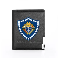 knights of columbus shield leather wallet classic men women credit card holder short purse money bag high quality