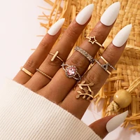 new personality fashion geometric womens ring zircon leaf star ring 8 piece ring wedding party jewelry accessories bijoux femme