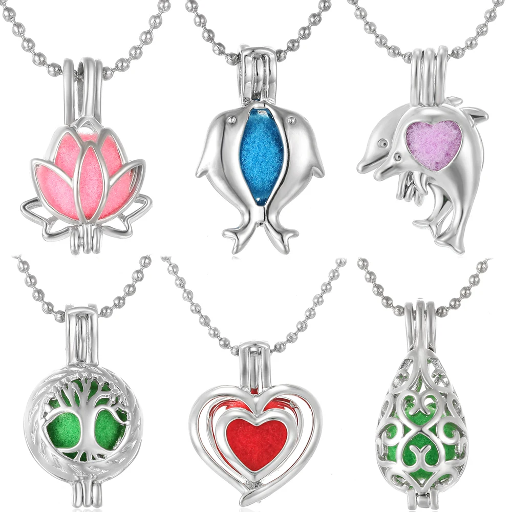 

Aromatherapy Necklace Diffuser Pendant Locket Jewelry Mini Cage Vintage Flower Tree Dolphin Owl Aroma Diffuser Perfume Necklace