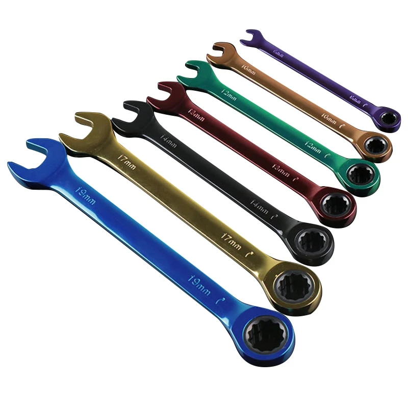 

7Pcs Color Ratchet Wrench Multi-Function Dual-Purpose Open Movable Wrench Hand Tools Set 8-19mm