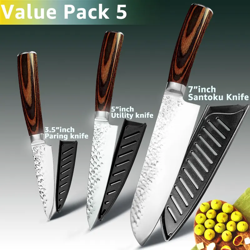 Value pack 5 Набор кухонных ножей, ножи шеф-повара, японские 7CR17 440C, высокоуглеродистая Нержавеющая сталь, Santoku, нож для нарезки мяса - Цвет: Value pack 5