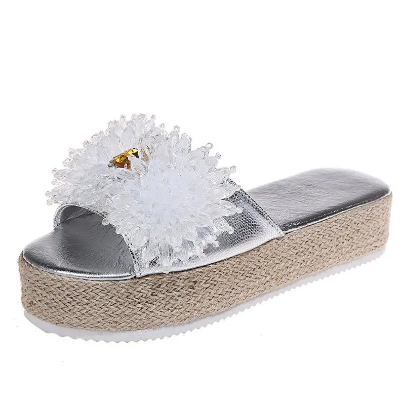 

Shoes Slippers Women Summer Big Size Platform Pantofle Low Slides 2021 Flat Fabric Scandals Basic Hoof Heels Rome PU Low Female