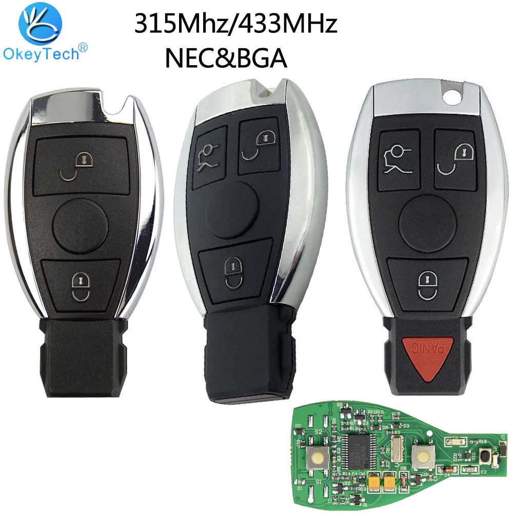 

OkeyTech Car Remote Smart Car Key 315Mhz / 433MHz Auto for Mercedes Benz 2000+ NEC BGA Style 2/3/4 Buttons Remote Key Fob For MB