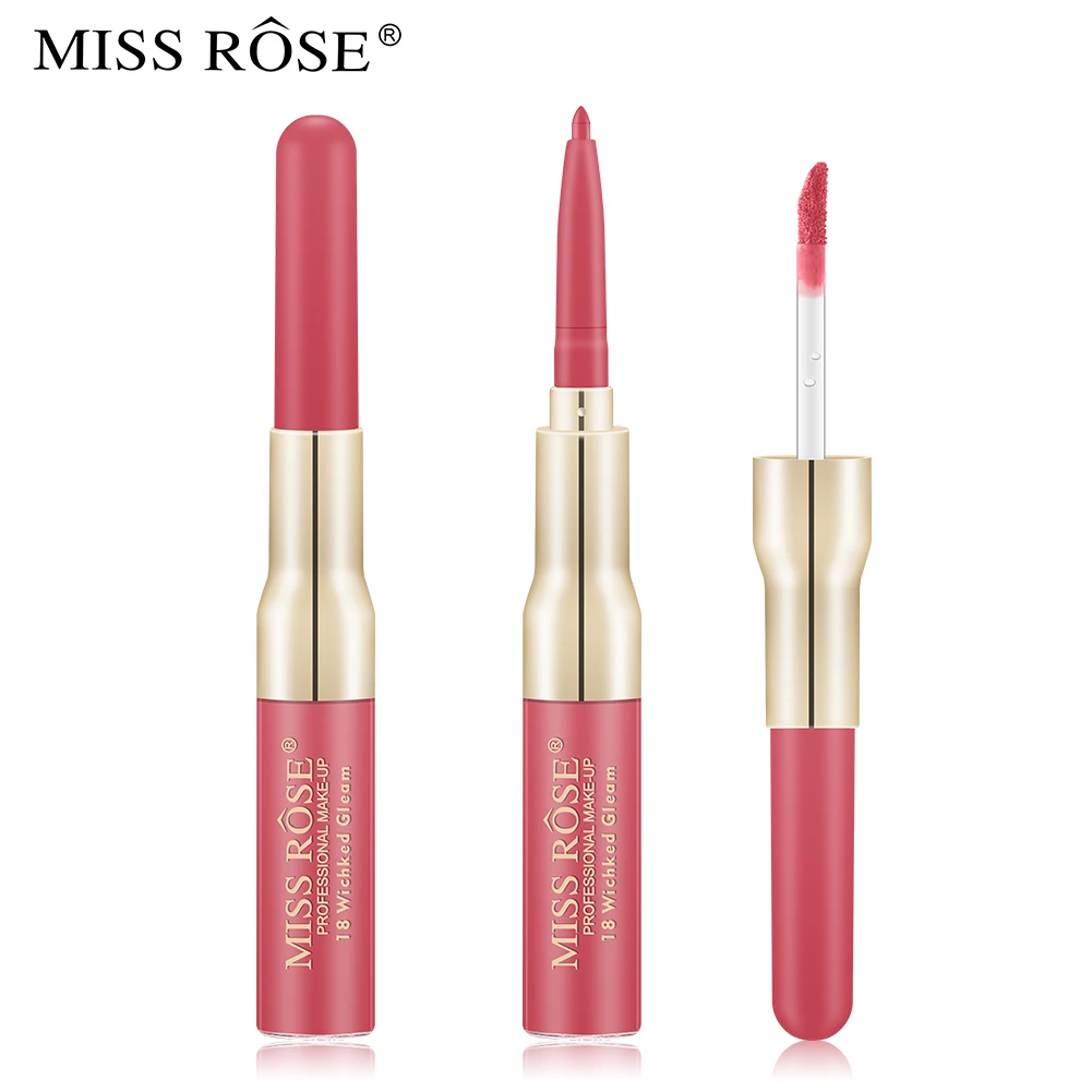 Miss Rose 12 Colors Double-ended Lip liner Long-lasting Matte Lip Glaze sexy red Velvet Lipstick Makeup Cosmetics Tools TSLM1