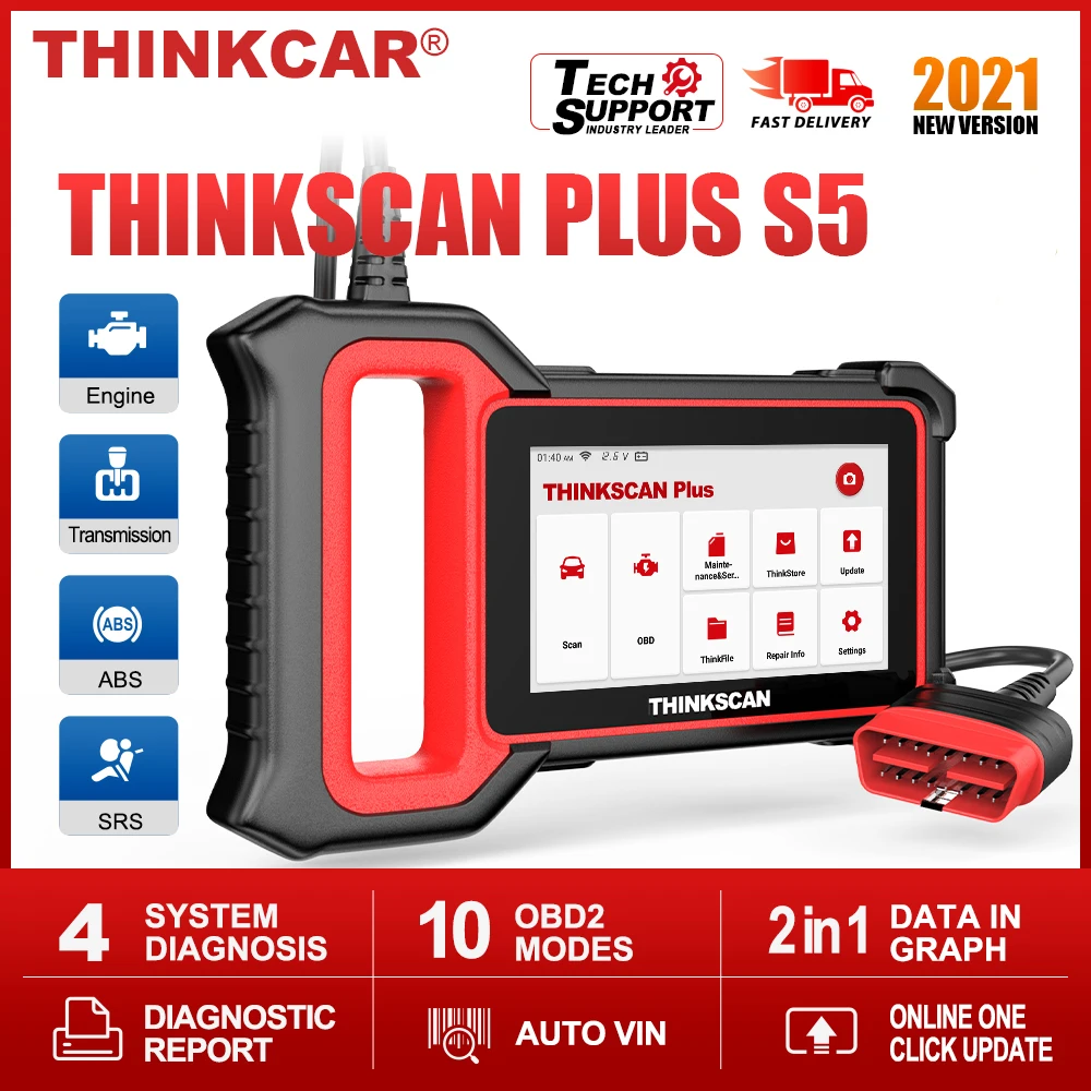 Автомобильный сканер THINKCAR Thinkscan Plus S5 OBD2 EOBD ABS подушка безопасности SRS трансмиссия