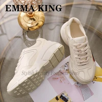 2021 newest designer platform genuine leather sneakers trainers round toe womens vulcanize shoes womens graffiti dad shoes