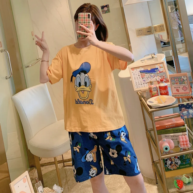 Disney Donald Duck Summer 2021 New Short-sleeved Shorts Ladies Pajamas Suit Simple Style Short Pajamas Women's Home Wear Suit