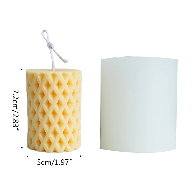 

3D Rhombic Cylindrical Candle Mold Silicone Clay Soap Mould for Making Soy Wax Beeswax Candles E56C
