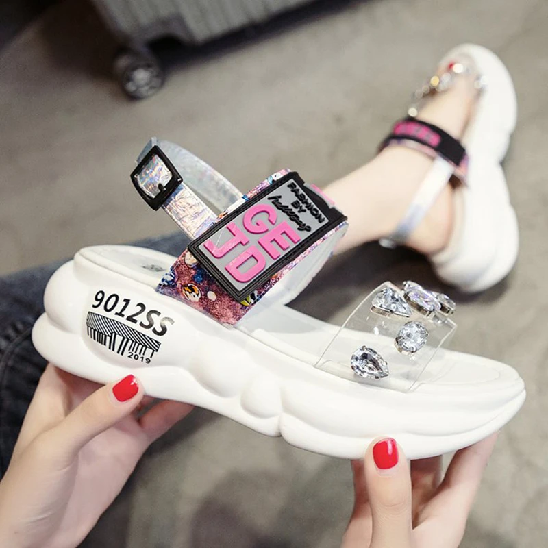 Weweya/модные босоножки на прозрачной платформе женская обувь танкетке женские