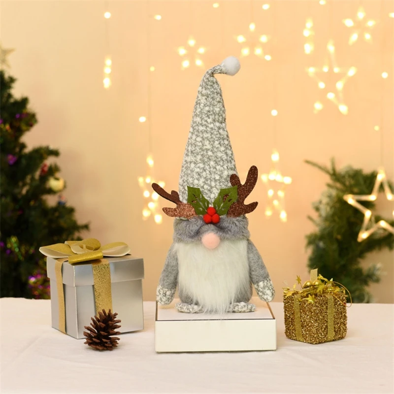 

38cm/15in Toy Figure Gnome Stuffed Santa Doll w/ Knitted Hat for Christmas Holiday Decoration Home Ornament Party Favors M89C