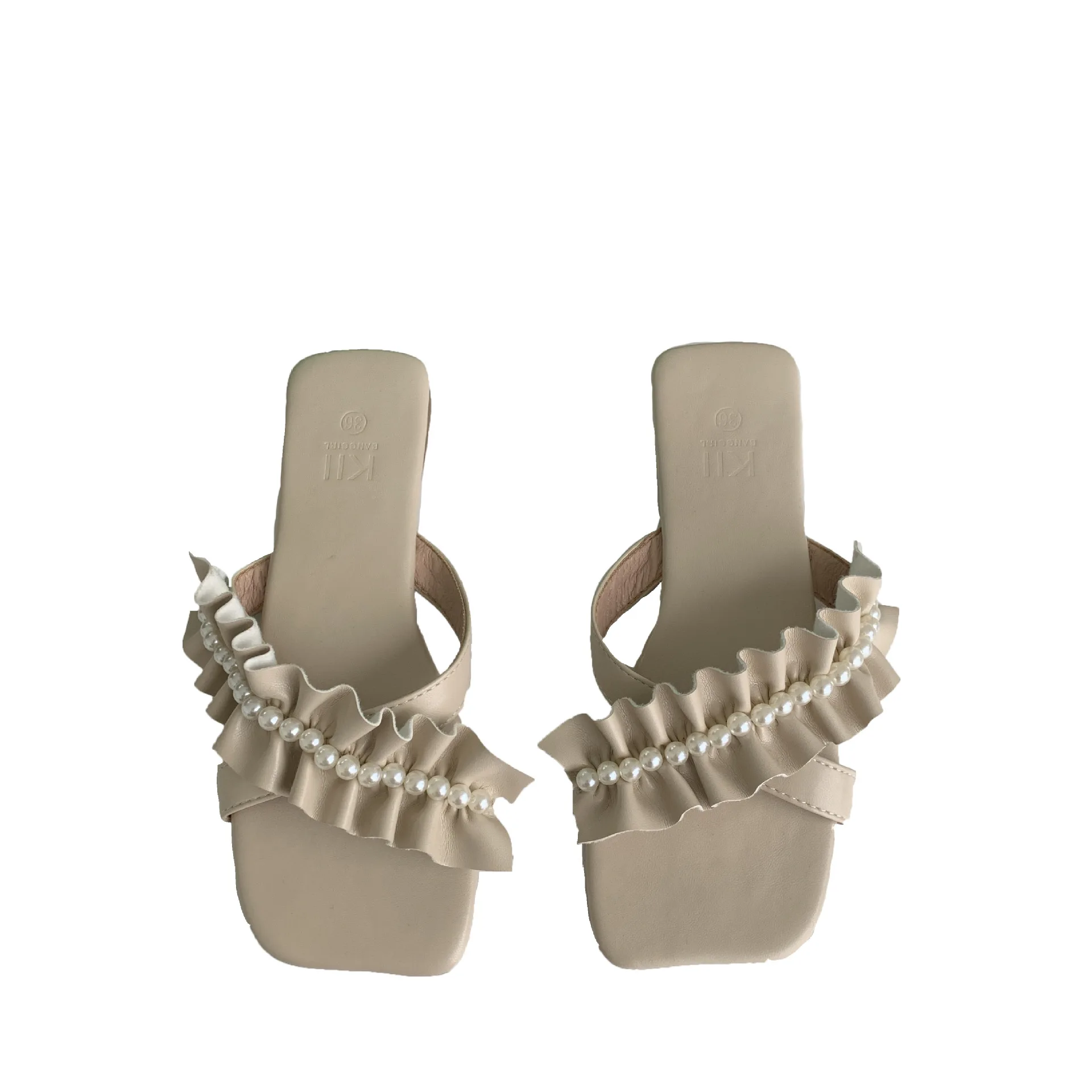 

Buckle Strap Comfort Shoes for Women Female Sandal Clear Heels Girls Fashion Low Beige Flat Pearl 2021 Solid Rubber Floral Fabri