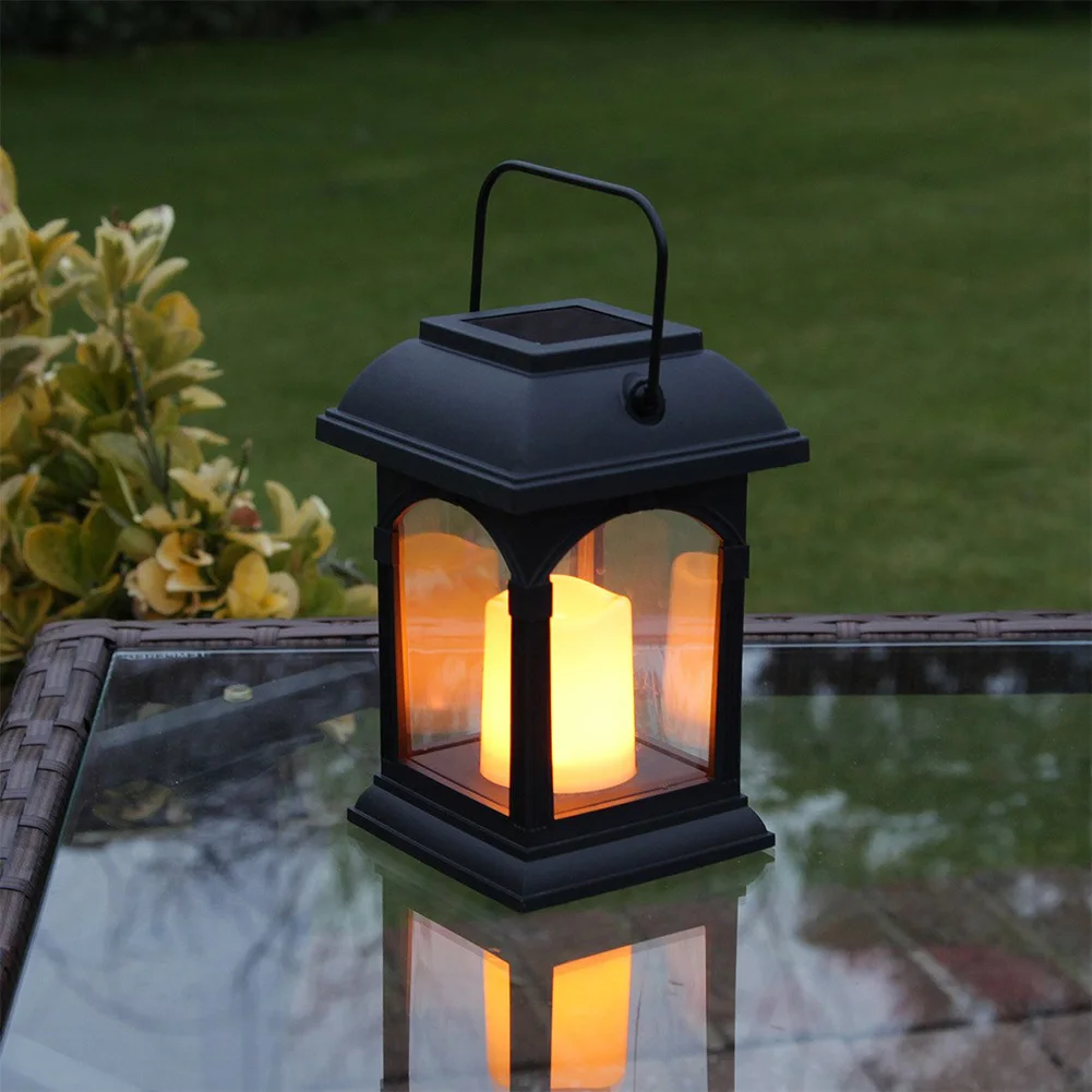 

Outdoor Garden Solar Powered Hanging LED String Lights Flickering Candle Lantern Lamp For Patio Garden Decorative Solar Power