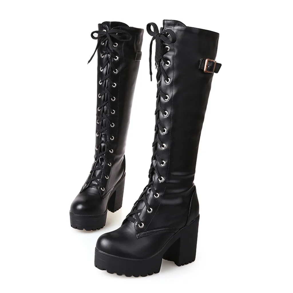 Женские ботинки женские большого размера на шнуровке толстой платформе до