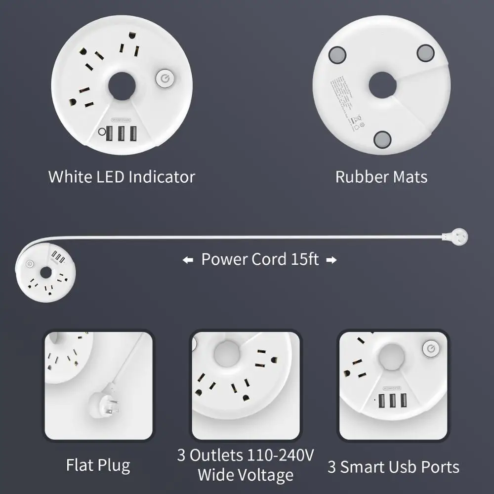 NTON POWER USB лента питания с 15 футовым удлиненным удлинителем 3 выхода Настольная