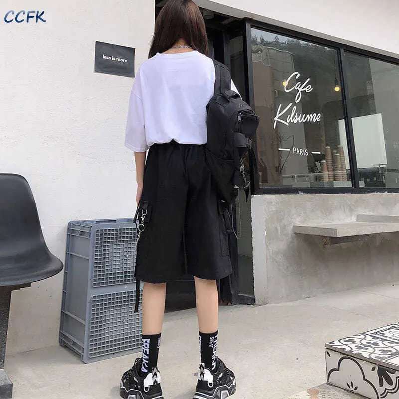 Шорты женские в стиле панк с завышенной талией свободные короткие штаны-карго до