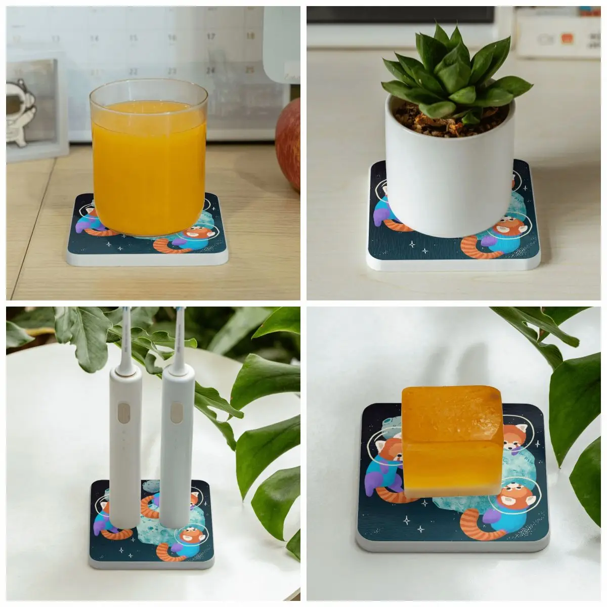 Red Space Pandas Diatomite Square Round Shape Coaster Quick-drying Cup Bonsai Mat Soap Toothbrush Pad Wholesale Diameter 10cm | Дом и сад