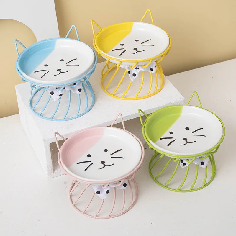 

Fashion High-end Pet Bowl Various Cartoon Patterns Stainless Steel Shelf Ceramic Bowl Feeding for Dog and Cat Pet Feeder