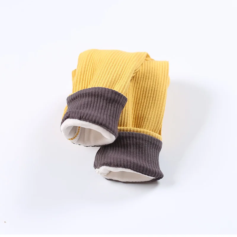 Yellow Зимние леггинсы для девочек; осенние хлопковые теплые штаны для девочек; брюки; флисовые детские штаны; Детские лосины для девочек; термобелье - Цвет: Yellow