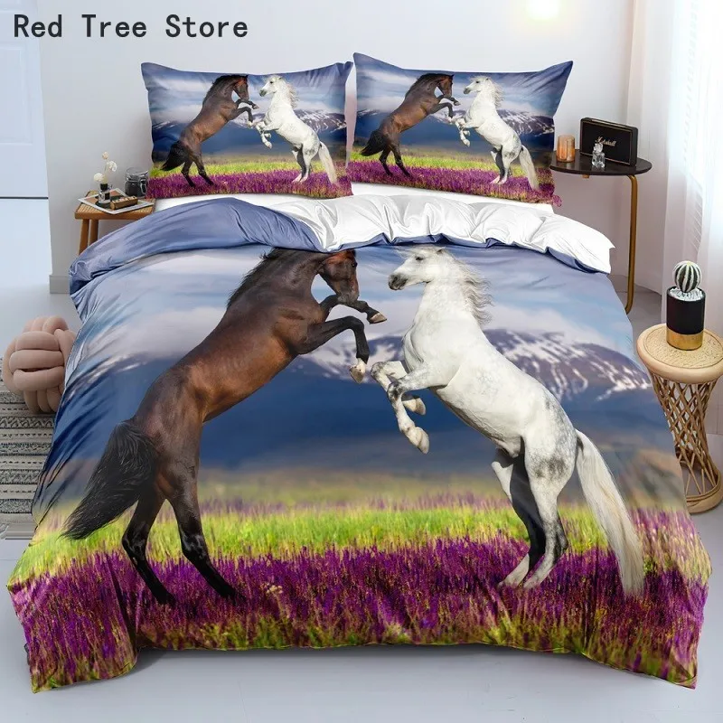 

Horses Printed Duvet Cover Set Twin Full Queen King Bedding Comforter Kids Bedspread Soft Lightweight Quilt Animals Home Textile