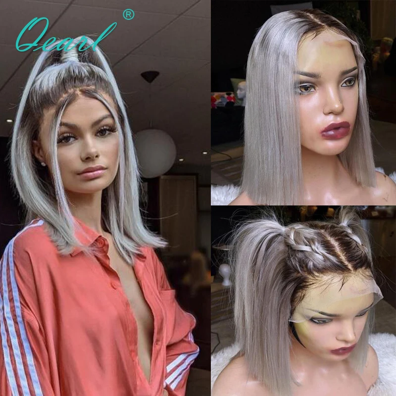 

Ombre Light Grey Lace Part Wig for Women Human Hair Wigs Straight Virgin Hair T Part Wig Pink Blonde Highlights 13x1 150% Qearl