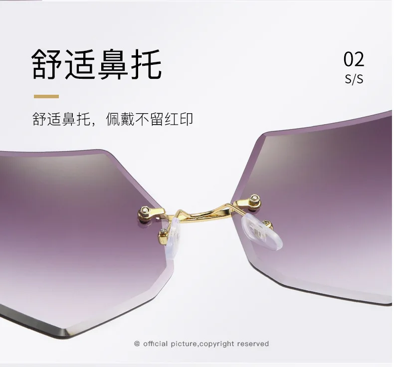 

Fashion Polygon Rimless Sunglasses Luxury Brand Design Women Metal Sun glasses UV400 Shades Trend Eyewear Oculos de sol