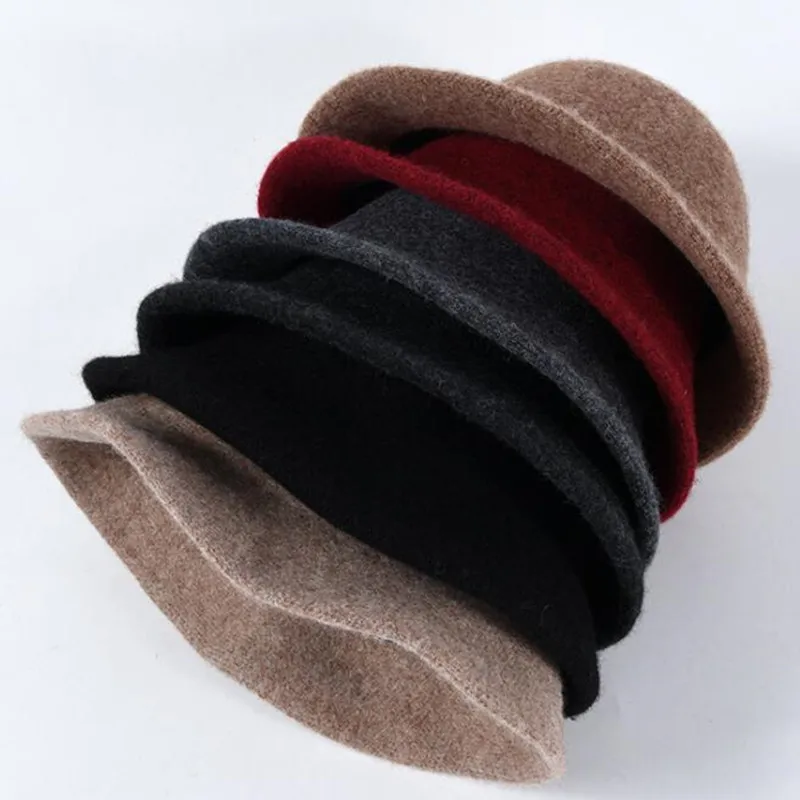

SILOQIN Autumn Winter Panama 100% Wool Thermal Bucket Hats Elegant Women Fashion Vintage Sombreros Ladies Brand Leisure Cap NEW