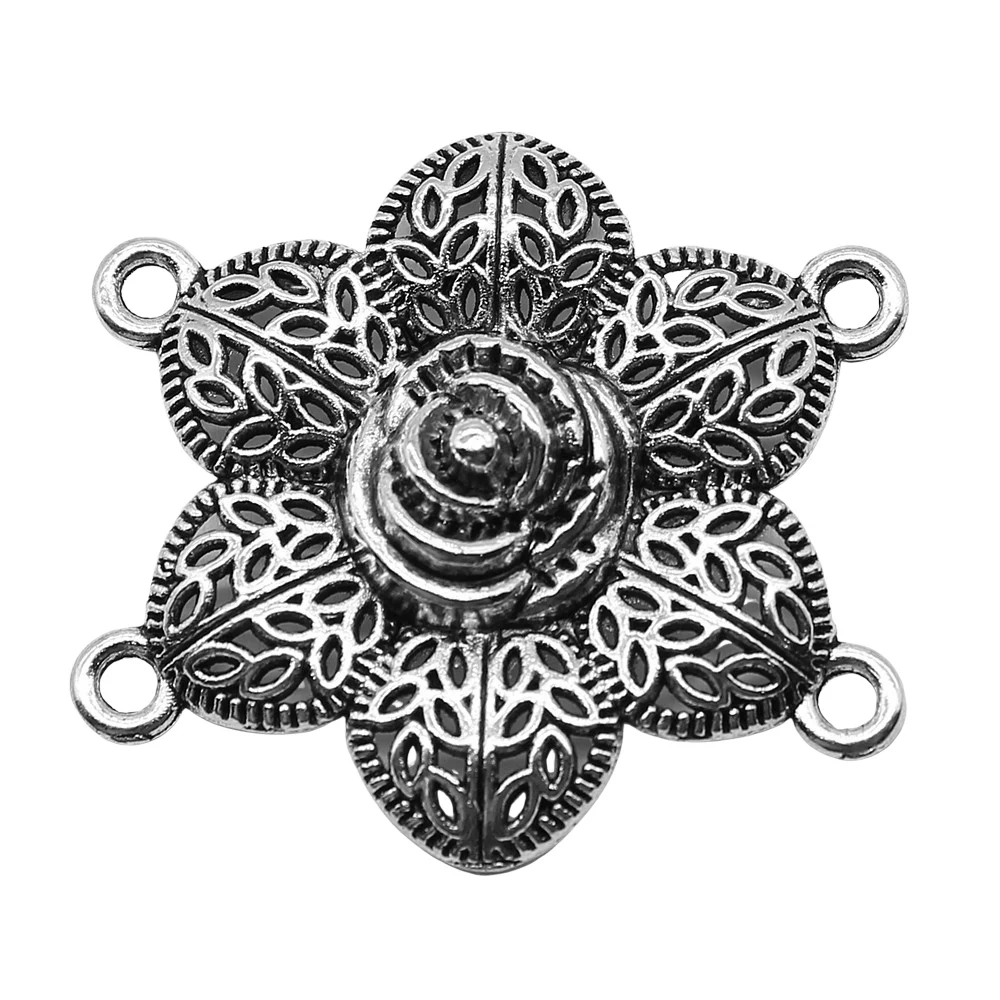 

4pcs Flower Porous Connectors Charms Body Chain Flower Porous Connectors 32x35mm Antique Silver Color DIY Making