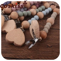 coskiss animal beech wooden baby pacifiers clip food grade silicone beads infant toddler pacifier holder anti drop chain