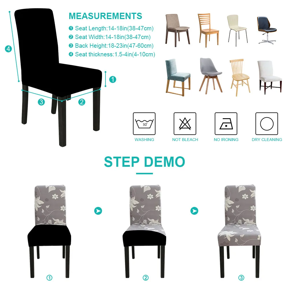 

1/2/4/6Pcs Kitchen Chair Cover Dining Seat Cover Black Slipcover Chair Removable Furniture Covers Anti-Dust Spandex Chair Covers