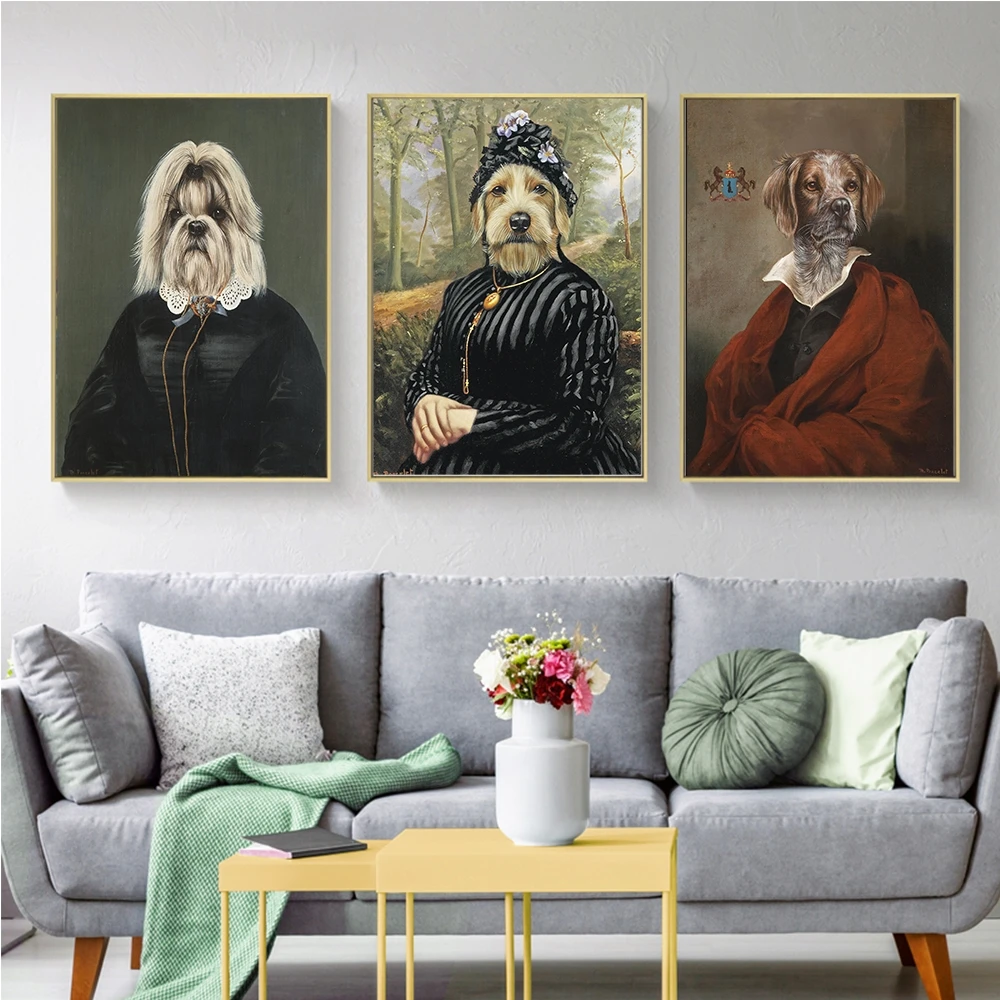 

Vintage Style Home Decoration Animals Canvas Painting Cardinal Dog Portrait Posters Hd Print Nordic Wall Art Picture for Bedroom