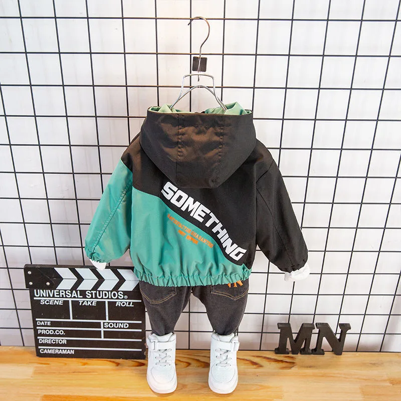 

2021 Boy's Plus Fleece Autumn Hooded Jackets Letter Printing Clothing Zipper Hoodie Baby Tops Style Windbreaker 2 To 8 Years