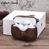 luxury genuine cowhide leather vintage small coin purse retro wireless earphone cases for airpods pro casual hasp mini bag
