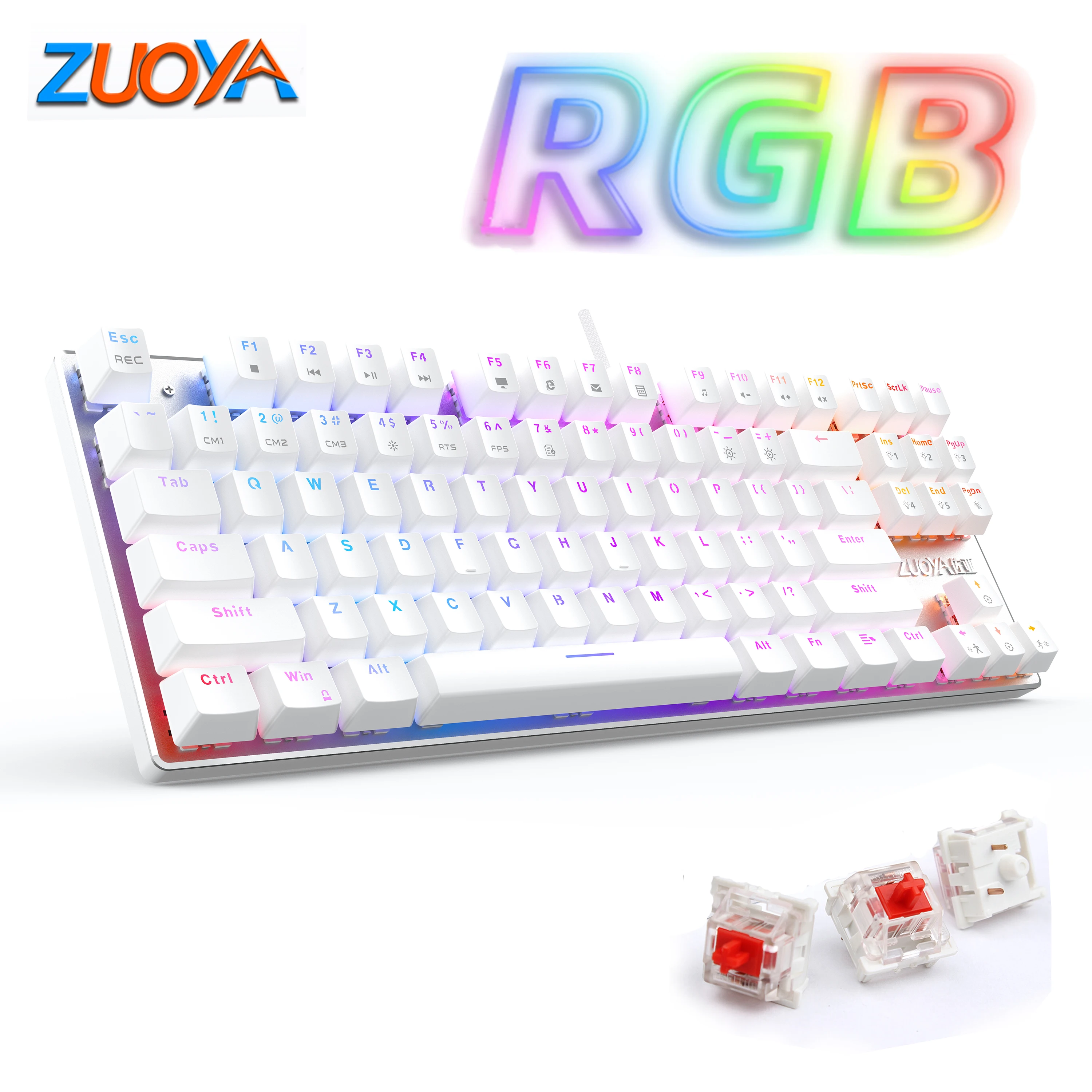 

Игровая механическая клавиатура ZUOYA X76, проводная USB клавиатура, 87 клавиш, RGB подсветка, красный/синий переключатель, для любителей компьютер...