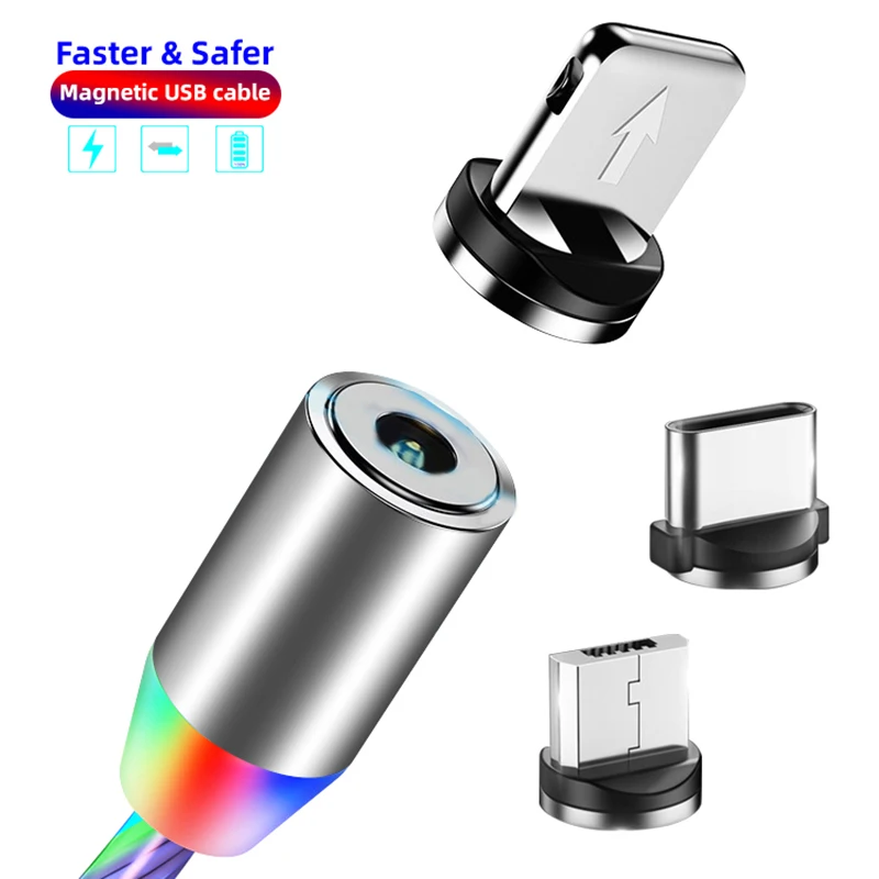 Магнитный светодиодный светящийся зарядный кабель USB type C Micro USB для iOS, зарядный кабель для iPhone X для samsung S9, зарядный провод