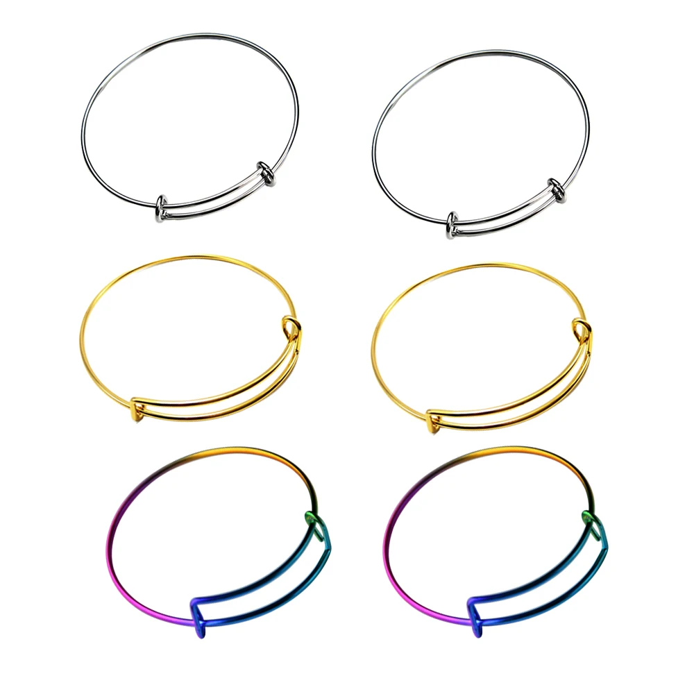 

10pcs 65mm100% Stainless Steel DIY Charm Bangle Bracelet Wholesale Never Rust Top Quality 3 Color Expandable Wire Bangles