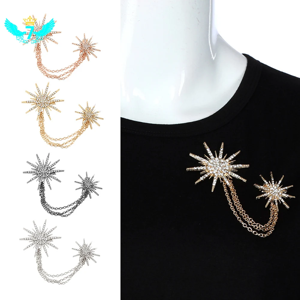 

Women Brooch Jewelry Crystal Rhinstone Star Sparking Chain Brooches Cloth Brooch Pin TOA