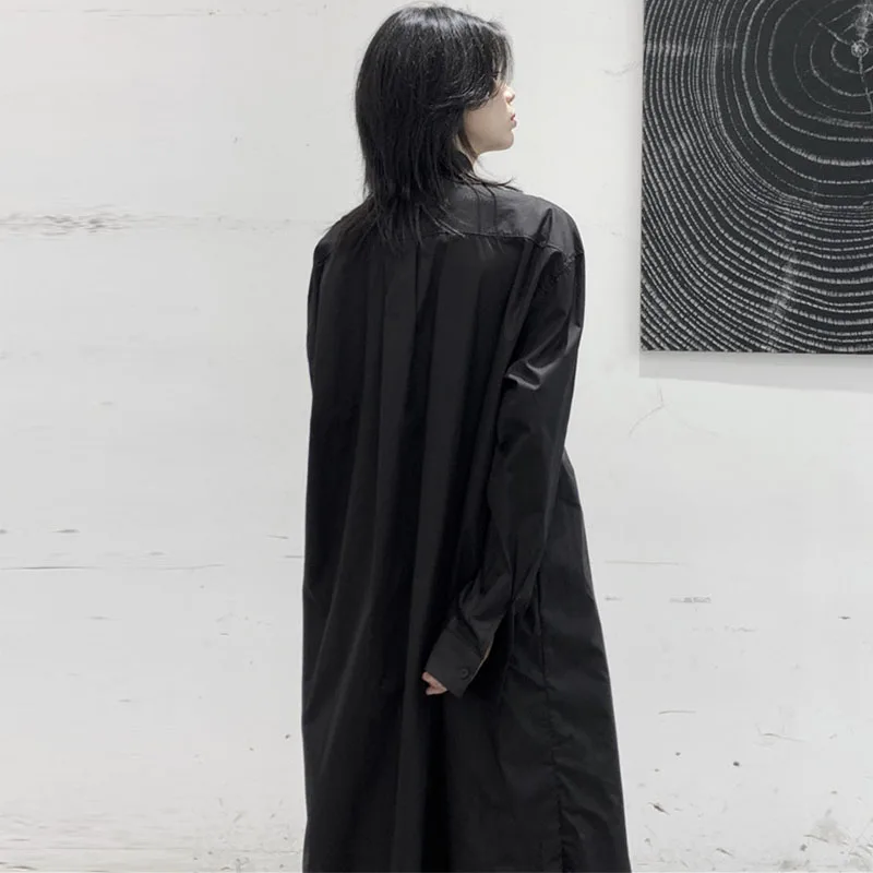 

XITAO Asymmetrical X Long Women Shirt Fashion New Style Polo Neck Collar Long Sleeve Straight Patchwork Belt Personality DZL2799