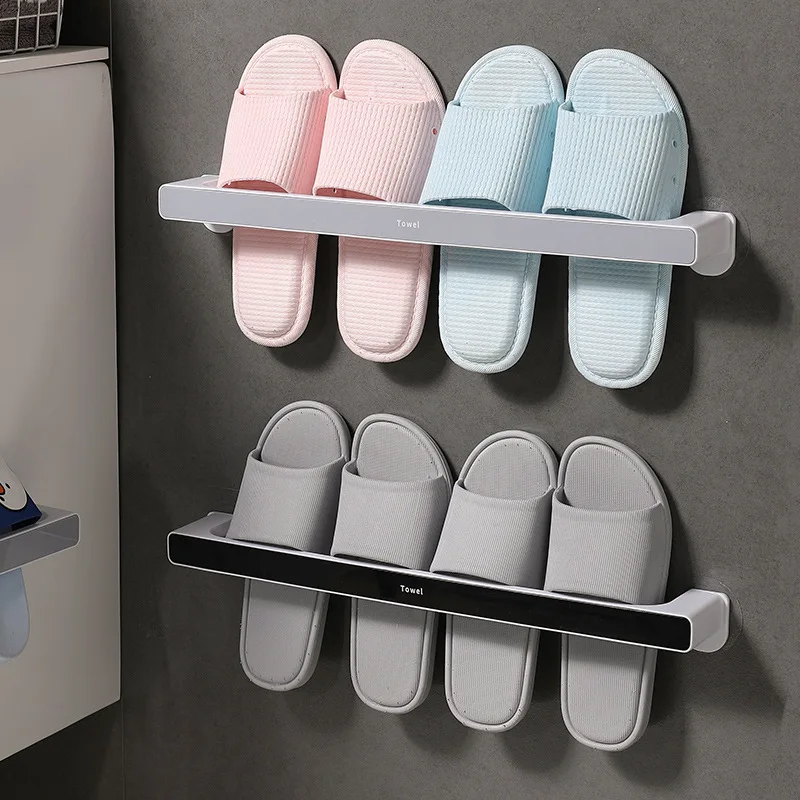 

Wall Mounted Slippers Shoes Rack Bathroom Toilet Bedroom Slippers Rack Shoes Shelve Towel Holder Hanging Storage Organizer