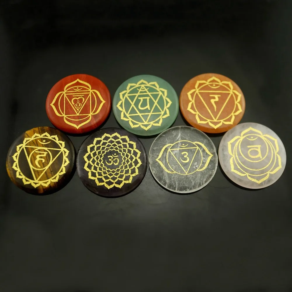 30 мм натуральный камень кристалл круглый кусок 7 Чакра резьба религиозная Йога