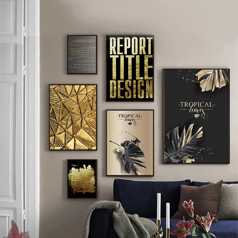 

Black Tropical Leaves Living Room Wall Art Poster Home Decorative Paintings Interior Bedroom Decor Metal Picture Canvas Unframed