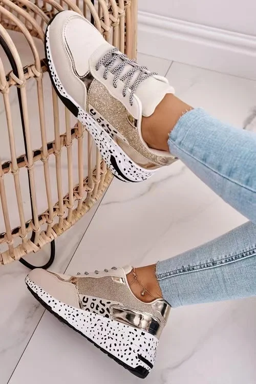 

Women Sneakers 2021 Leopard Print Lace-Up Women's Vulcanize Shoes Platform Sports Ladies Sneakers Breathable Plus Women Shoes
