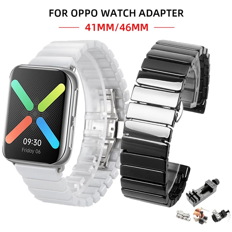 

Ceramic Watch band Strap for OOPO smart Watch 4146mm for OPPO WatchBand replacement 41/46mm Stainless steel butterfly bracelet