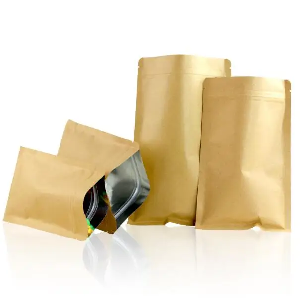 

100 Pcs Kraft Paper Zip lock Bags Pouches,Kraft Foil Zip lock Bags,Kraft Aluminum Foil Bags For Tea Packaging Width 6cm to 20 cm