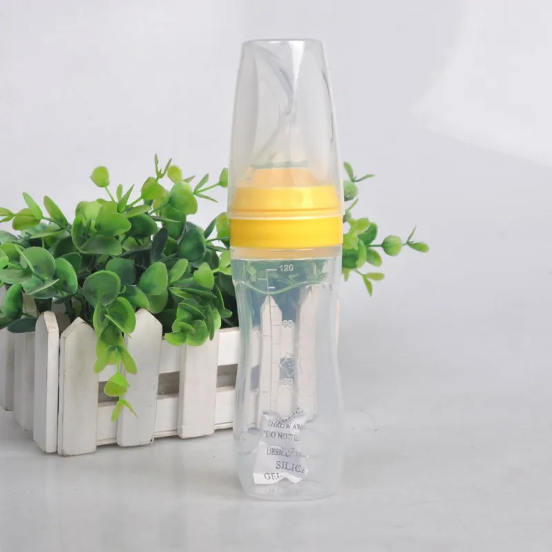 Yellow 120ML C 1 шт. детская силиконовая бутылочка для кормления безопасная Мягкая ложка 5 однотонных цветов Высококачественная пищевая добавка рисовые бутылки с зерном - Цвет: Yellow 120ML C