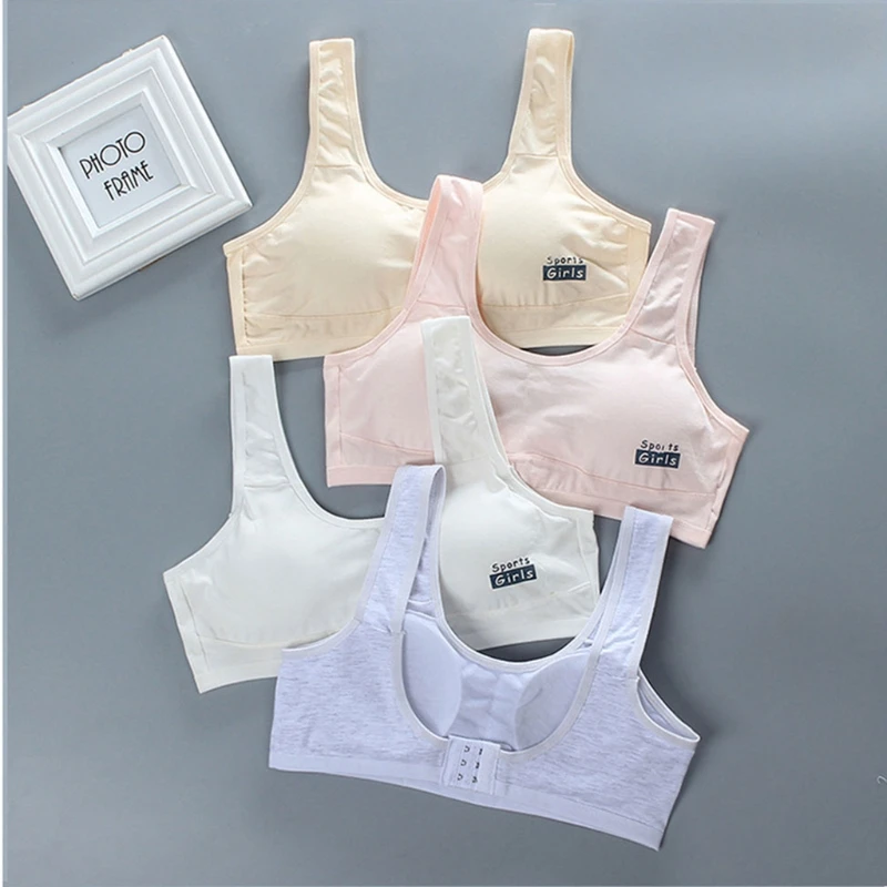 

Teen Girls Seamless Sports Training Bra with Removable Pad Letters Printed Back Hook Clasp Closure Bralette Underwear 4 Colors