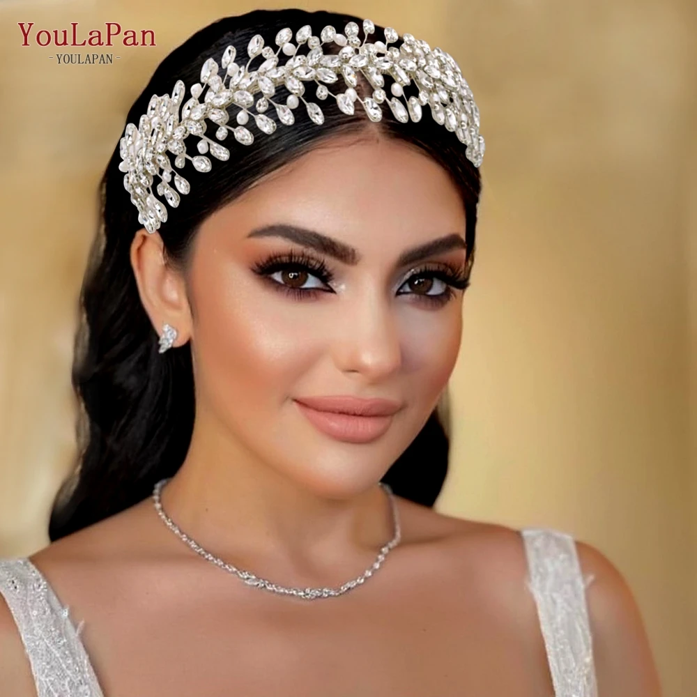

YouLaPan HP351 Rhinestone Bridal Hair Hoop Pearl Hairbands Handmade Headwear for Women Bridesmaid Wedding Accessories Jewelry
