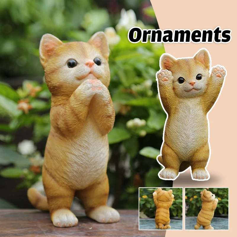 Simulation Cats Crafts Pastoral Style Cute Kitten Resin Art Ornament Home Garden Sculpture Decor Courtyard Balcony Figurines