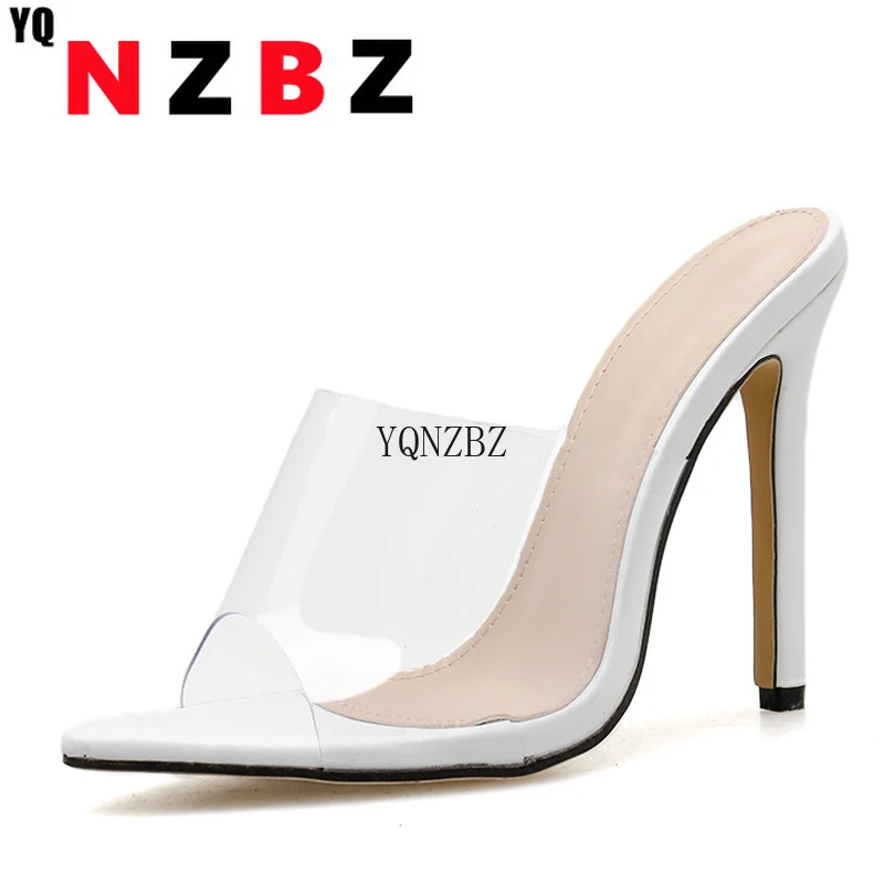 

YQNZBZ Clear Transparent PVC Open Toe Thin High Heels Woman Slippers Summer Sandals Sexy Nightclub Shoes Mules Femme