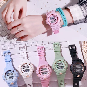 Fashion Waterproof LED Digital Watch Glow in the Dark Round Dial Wrist Watch for Casual Daily Kids B