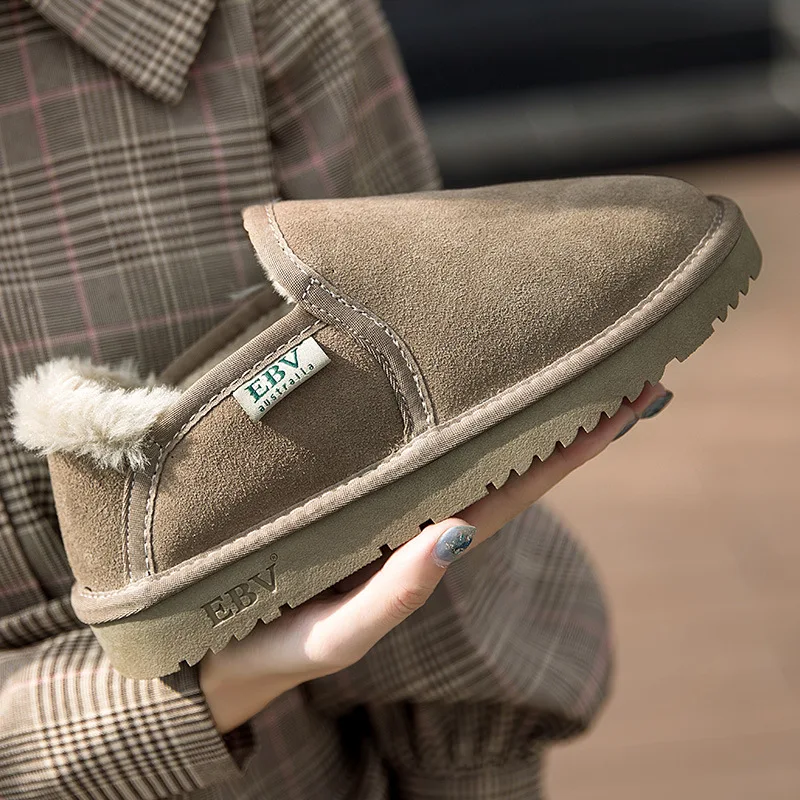 

Winter Women's Snow Boots Flat Lovely Pure Color Warm Cotton Shoes Tube Suede Genuine Non-Slip 2021 New Girls Boot Borrin